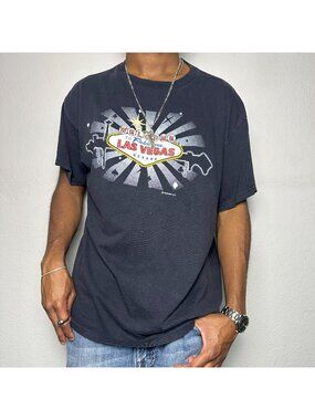 Las Vegas T Shirt Men XL Black Graphic Streetwear Indie Y2K Welcome To Nevada